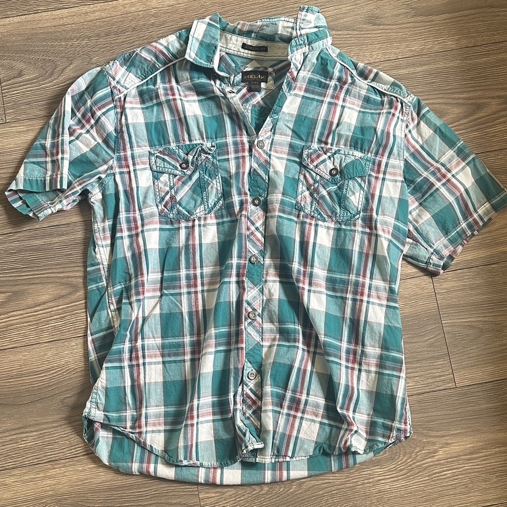 Helix Green and White Plaid Casual Shirt